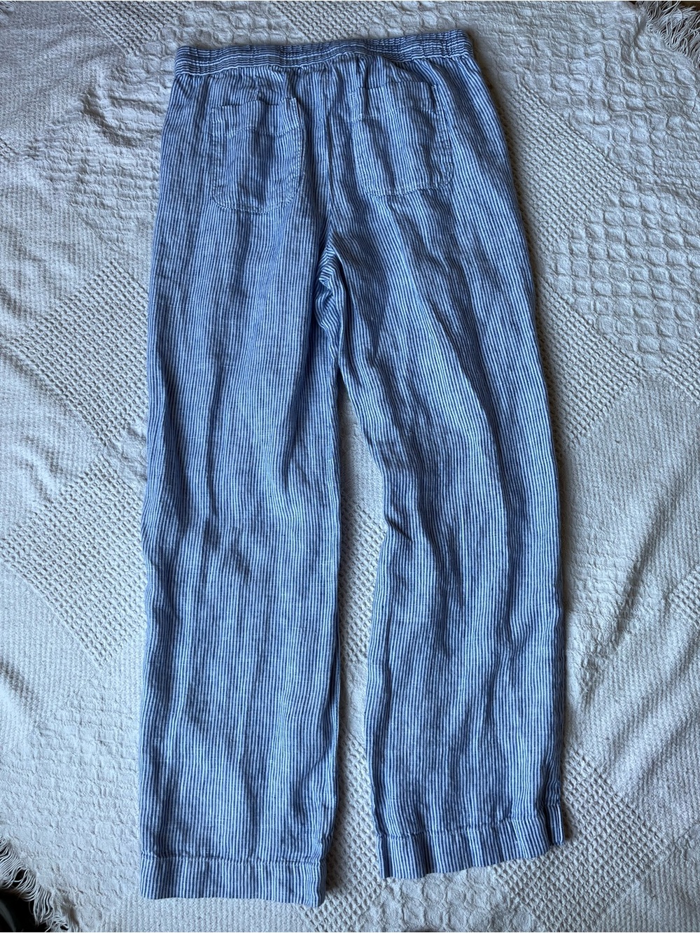 Talbots Light Blue Striped Wide-Leg Linen Pants - Picture 3 of 10